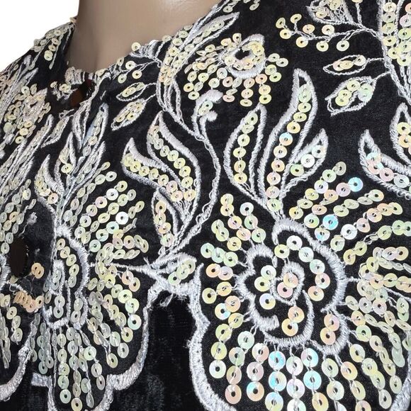 VTG Jessica McClintock Black Velvet Sequin Victorian Goth Glam Bolero Jacket S - Picture 7 of 16